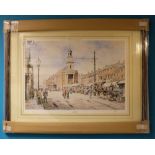 A signed framed print of The Stones Market, Newcastle Under Lyme, Staffordshire by A Forster,