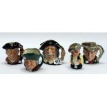 Royal Doulton small Character jugs The Poacher D6464, Sancho Panca D6461, Night Watchman D6576,