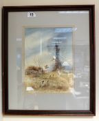 Framed landscape watercolour scene of a pheasant landing signed W Beech