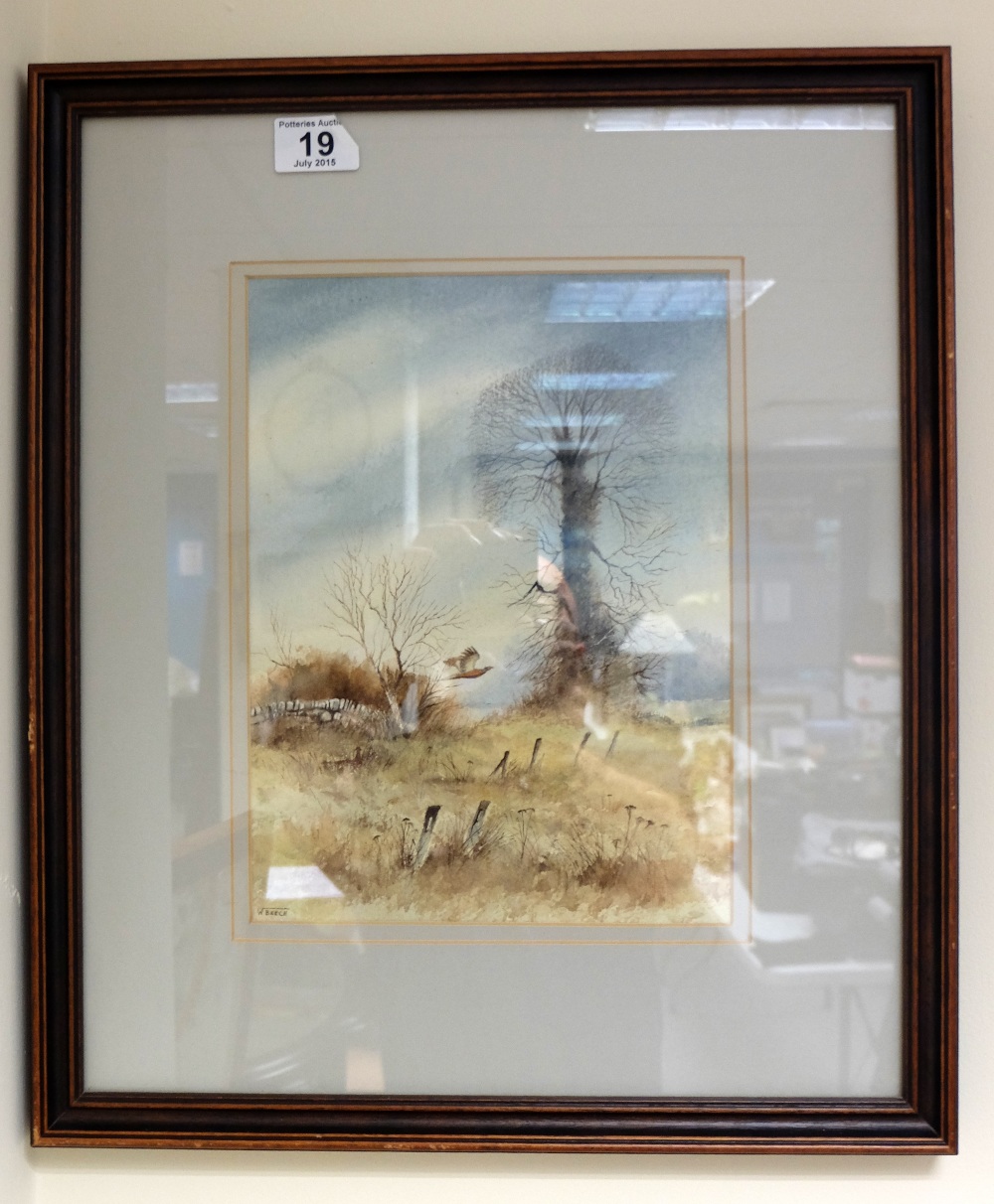 Framed landscape watercolour scene of a