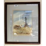 Framed landscape watercolour scene of a