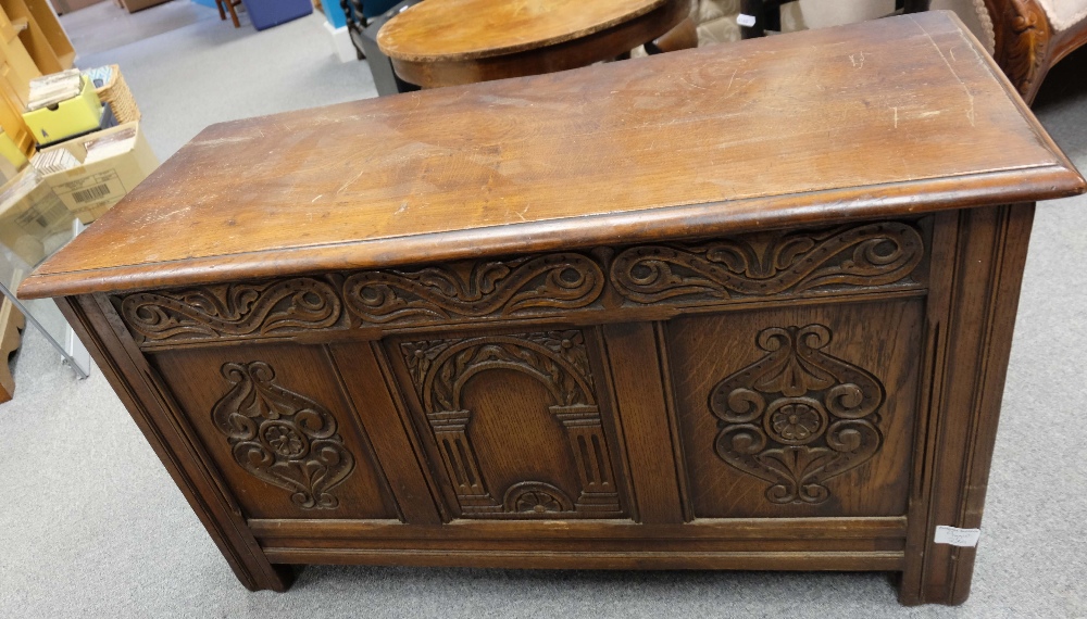 Reproduction Carved Oak Blanket box