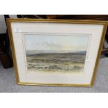 Watercolour painting " Sunset over Grouse Moors near Rookhope Weardale by R.A.