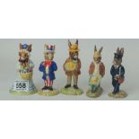 A collection of Royal Doulton Bunnykins to include Uncle Sam DB50, Gardener DB156, Postman DB76,