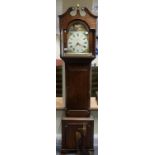 19th century Oak cased grandfather clock, painted arch dial JN Rees,