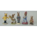 A collection of Royal Doulton Bunnykins to include Rainy Day DB147, Helping Mother DB 2,