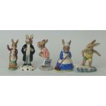 A collection of Royal Doulton Bunnykins to include Lawyer DB214, Clean Sweep DB6,