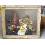 Oil on canvas picture of still life in gilt frame