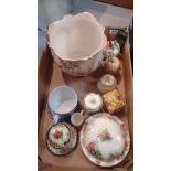 A collection of embossed ware including larger Crown Ducal Planter, embossed Jam pots from Bursley,