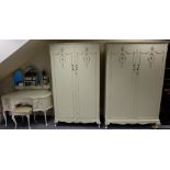 Quality reproduction Adams style cream painted bedroom suite, comprising of two double wardrobes,