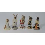 Royal Doulton Bunnykins figures to include Schoolboy DB57, Wee Willie Winkie DB270, Judge DB188,