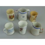 A collection of local commemorative mugs including 1902 Rudyard festival,