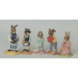A collection of Royal Doulton Bunnykins to include Vicar DB254, Polly DB71,Schooldays DB57,