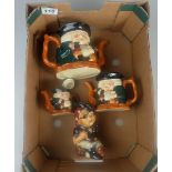 Crown Devon toby teapots and Long John silver toby jug (4)