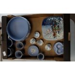 A collection of Wedgwood jasperware consisting of large footed bowl, vases, pin dishes ,