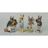 A collection of Royal Doulton Bunnykins to include  Old Balloon Seller DB217, Fisherman DB170,
