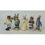 A collection of Royal Doulton Bunnykins to include Lollipop man DB65, Schoolboy DB66,