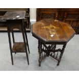 Edwardian walnut occasional table and Oak plant stand (2)