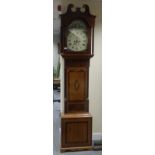 19th century oak & mahogany cased grandfather clock, painted arched dial by Chas Walford,