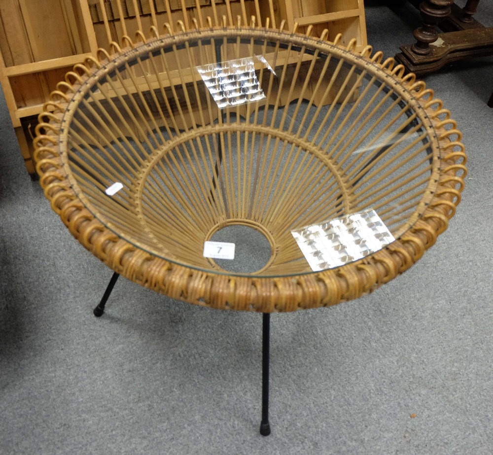 20th Century Wicker and metal glass topped coffee table