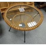 20th Century Wicker and metal glass topped coffee table