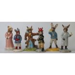 Royal Doulton Bunnykins figures Scarecrow DB359, Little Boy Blue DB239, American Fire fighter DB268,