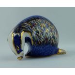 Royal Crown Derby paperweight Buxton Badger, limited edition of 500 for Sinclairs , Gold stopper,