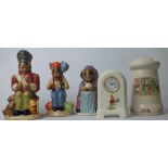 Royal Doulton Bunnykins items of a Desk Clock, A Pillar Money Box, Bunnykins Party time Toby Jug,