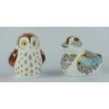 Royal Crown Derby paperweights Owlet and Duckling,
