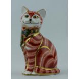 Royal Crown Derby paperweight Cheshire Cat, limited edition of 500 for Sinclairs , Gold stopper,