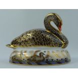 Royal Crown Derby paperweight Black Swan, Golden Jubilee limited edition, Gold stopper,
