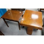 Walnut art deco table and oak side table (2)