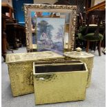 Collection of brass ware items including fire screen, coal box,