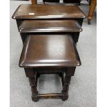 Reproduction quality oak linen fold nest of 3 tables