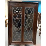 Oak linen fold corner display cabinet