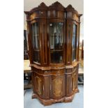 Reproduction burr walnut serpentine fronted 3 door display cabinet