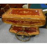 Brass and inlaid Italian style drinks trolley