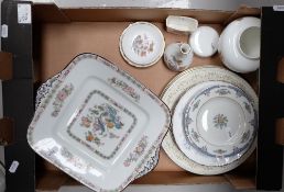 A collection of pottery to include Wedgwood Kutani Crane, Royal Albert Memory lane plates,