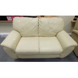 Cream leather 3 and 2 seater settees (2)