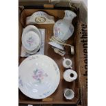 A collection of Aynsley Little Sweetheart pottery including large lamp and shade, clock,