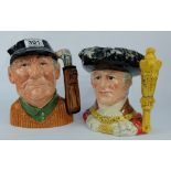 Royal Doulton large character jugs Lord Mayor of London D6864 (seconds) and The Golfer D6627  (2)