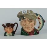 Royal Doulton large character jug The Poacher D6429 and small Old Charley D5527 (marked pattern to