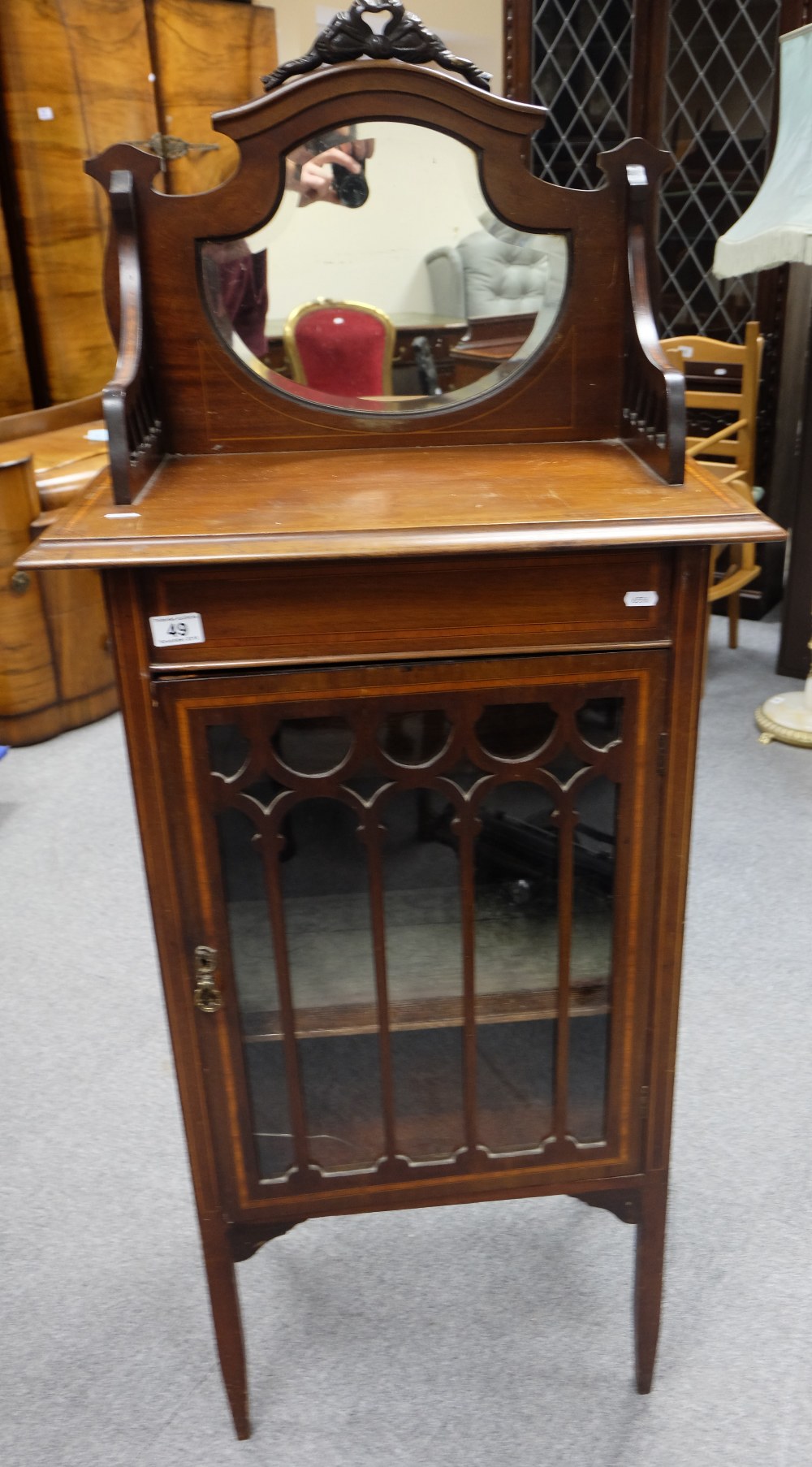 Edwardian Inlaid music cabinet in Sheraton revived style