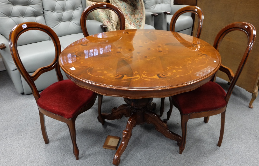 Italian Walnut Dining table and four similar spoon back chairs