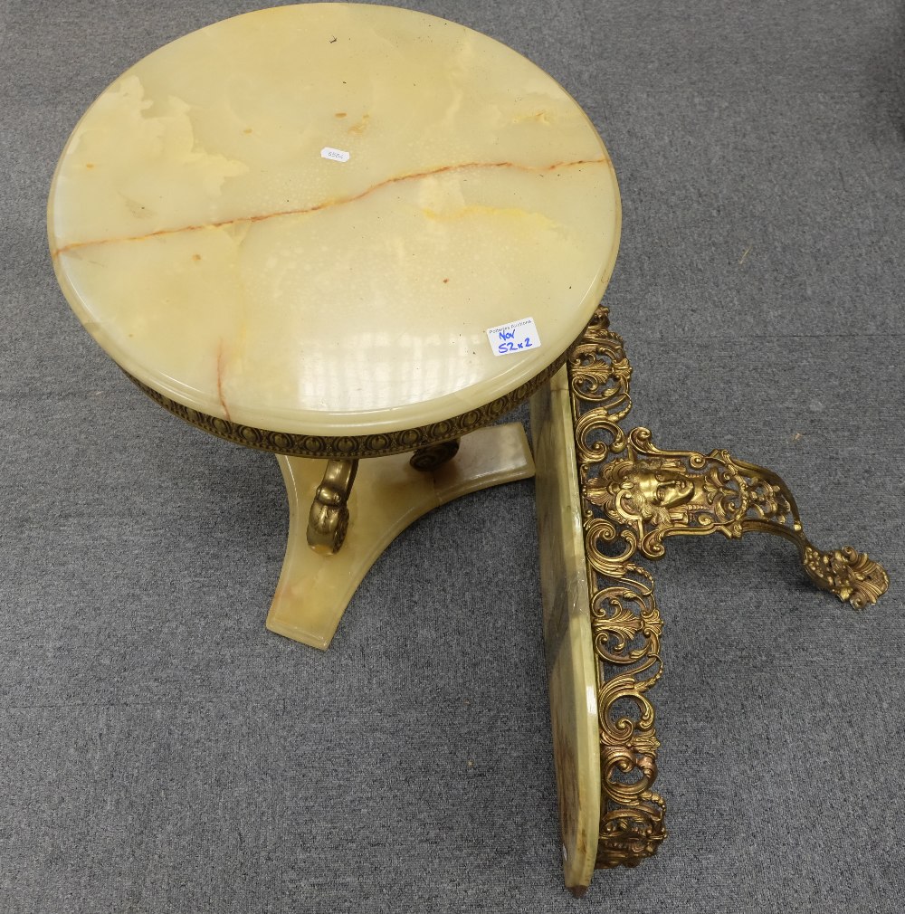 Brass and Onyx table and wall shelf (2)