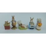 A collection of Royal Albert Beatrix Potter figures to include Mrs Rabbit and Bunnies, Tom Thumb,