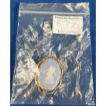 Wedgwood oval jasper ware brooch in un hall marked gold mount