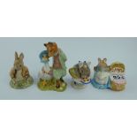 A collection of Royal Albert Beatrix Potter figures to include Benjamin Bunny Sat on a Bank,