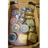 A collection of Wedgwood items in many colours including sage green, lemon, cobolt blue,