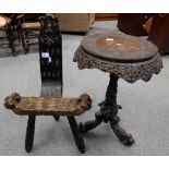 Anglo Indian carved occasional table and birthing chair (2)